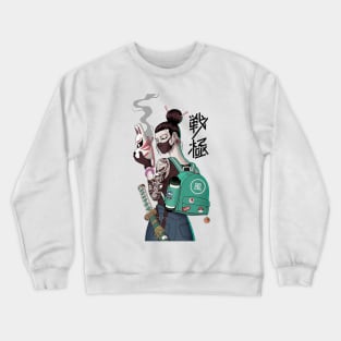 Japanese Fox Mask Girl Urban Style Crewneck Sweatshirt